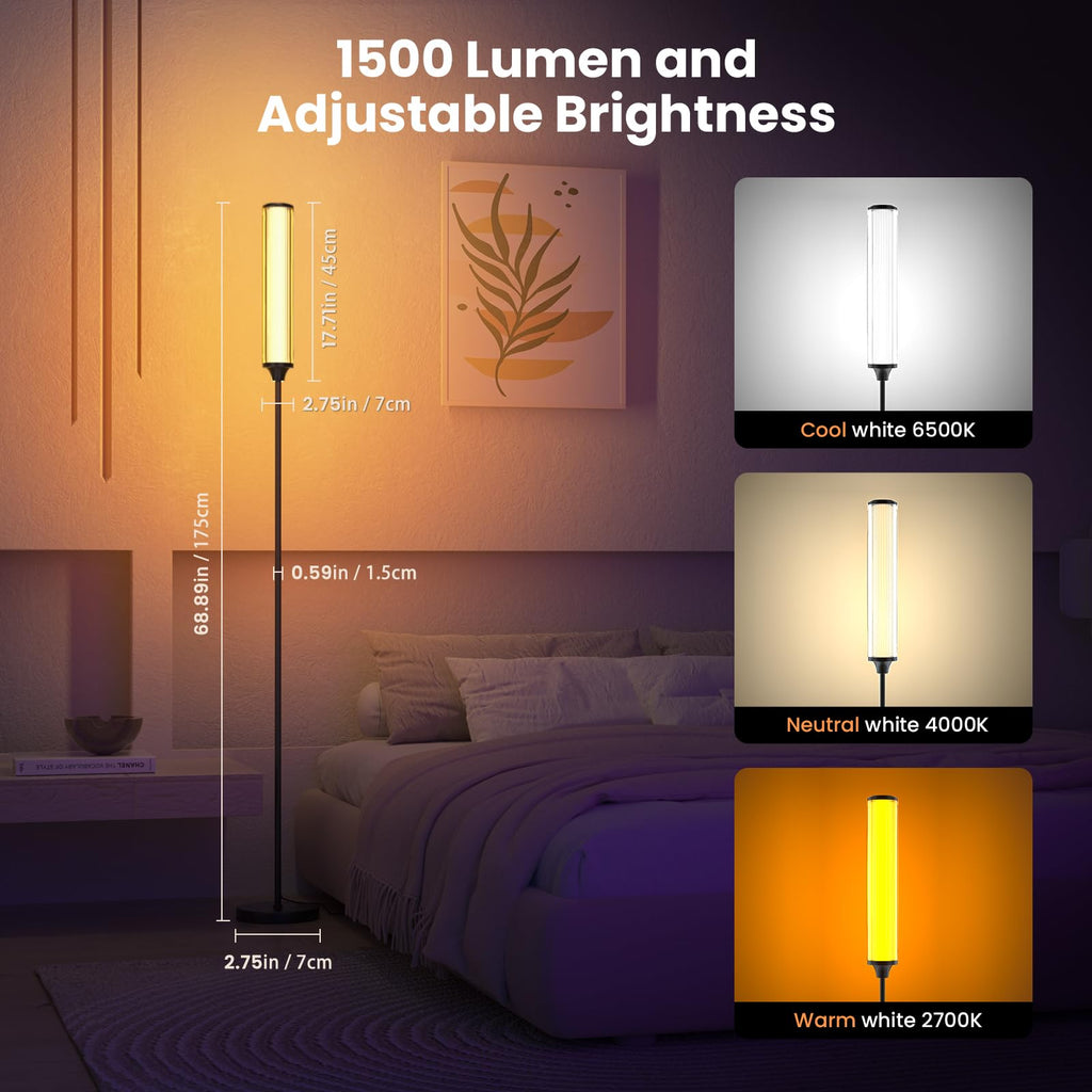 Standing Lamp, Modern Floor Lamp with App & Remote Control, 1500lm LED Corner Lamp with Music Sync and 16 Million DIY