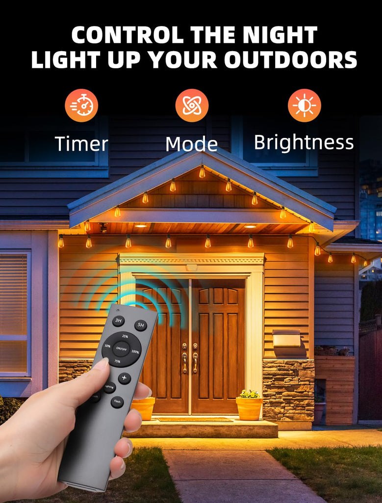 Outdoor Patio String Lights: 150Ft 45M Outside Waterproof Light - Remote Dimmable ST38 Shatterproof Bulb Connectable