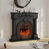 50 Inch Solid Wood Electric Fireplace with Mantel, Roman Column Fireplace TV Stand with Birdcage Heater Insert, Antique Bronze Finish