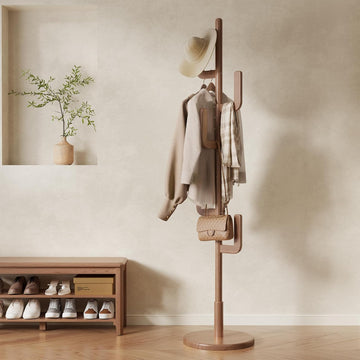 Solid Wood Cactus Coat Rack, Freestanding Coat Rack With 6 L-Shaped Hooks and 3 Adjustable Sizes, Coat Tree , Coat