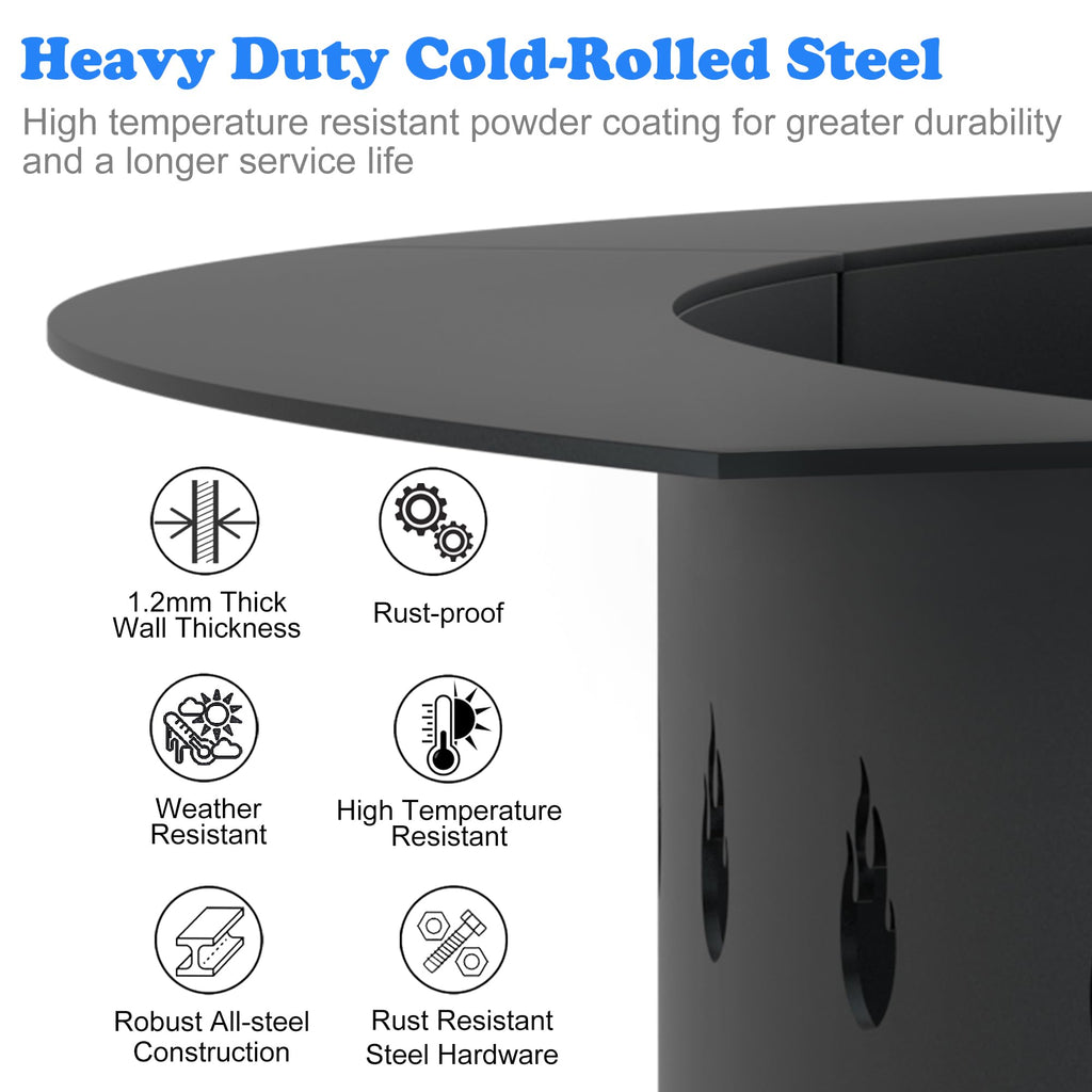 35.5'' Fire Pit Ring, Outdoor Smokeless Fire Pit Liner, Heavy Duty Steel Wood Burning Firepit Rings Insert kit, DIY