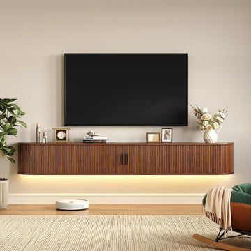 71" Floating TV Stand with Power Outlet for TVs up to 80", Fluted Entertainment Center with Remote Control for LED