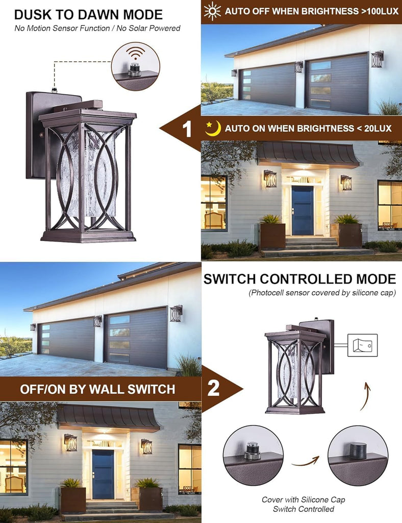Oil Rubbed Bronze Porch Light Dusk to Dawn Outdoor Wall Lantern Small Modern Exterior Light Fixture Aluminum with