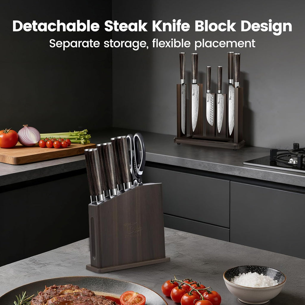 15-Piece Kitchen Knife Set with Magnetic Block, New for 2026 | Detachable Steak Knife Block for Table Service