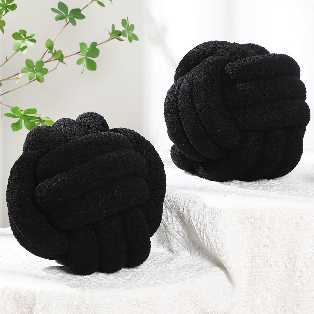 2 Pcs Knot Pillows Decorative Round Ball Throw Plush Pillows Boucle Knotted Circle Soft Pillows Cushion for Room Sofa