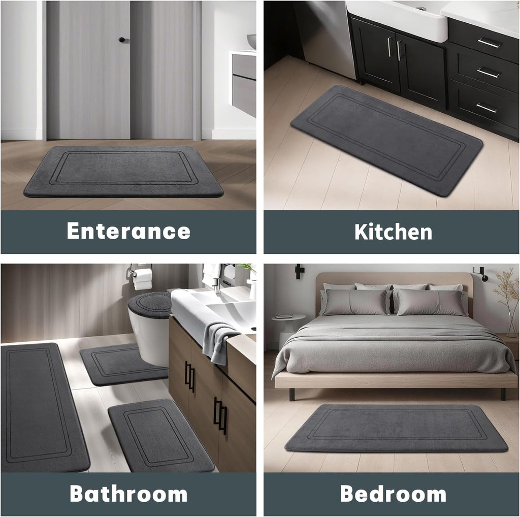 Memory Foam Bath Mat Set, Non Slip Bath Mats , Super Soft and Water Absorbent Bath Rug Set, Machine Washable U Shape