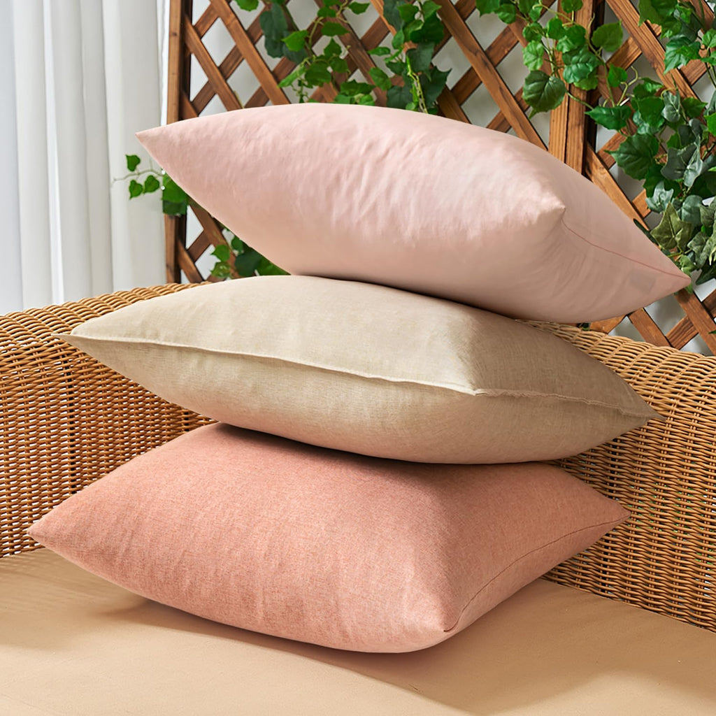 Set of 2 Outdoor Waterproof Throw Pillow Covers Spring Valentine Decorative Farmhouse Linen Pillowcases Solid Cushion
