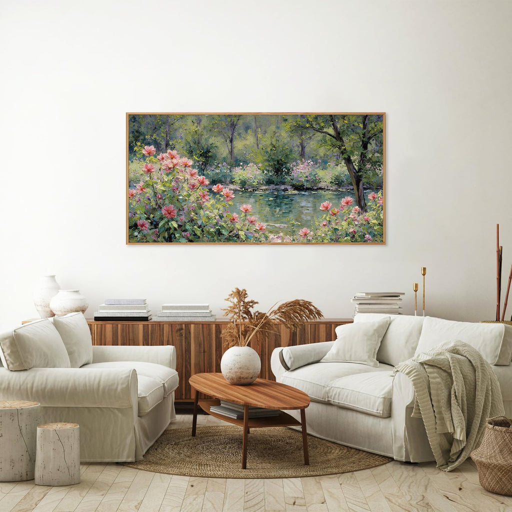 Monet Botanical Framed Canvas Wall Art, Impressionist Floral Garden Wall Decor, Vintage Pond Tree Artwork, Nature