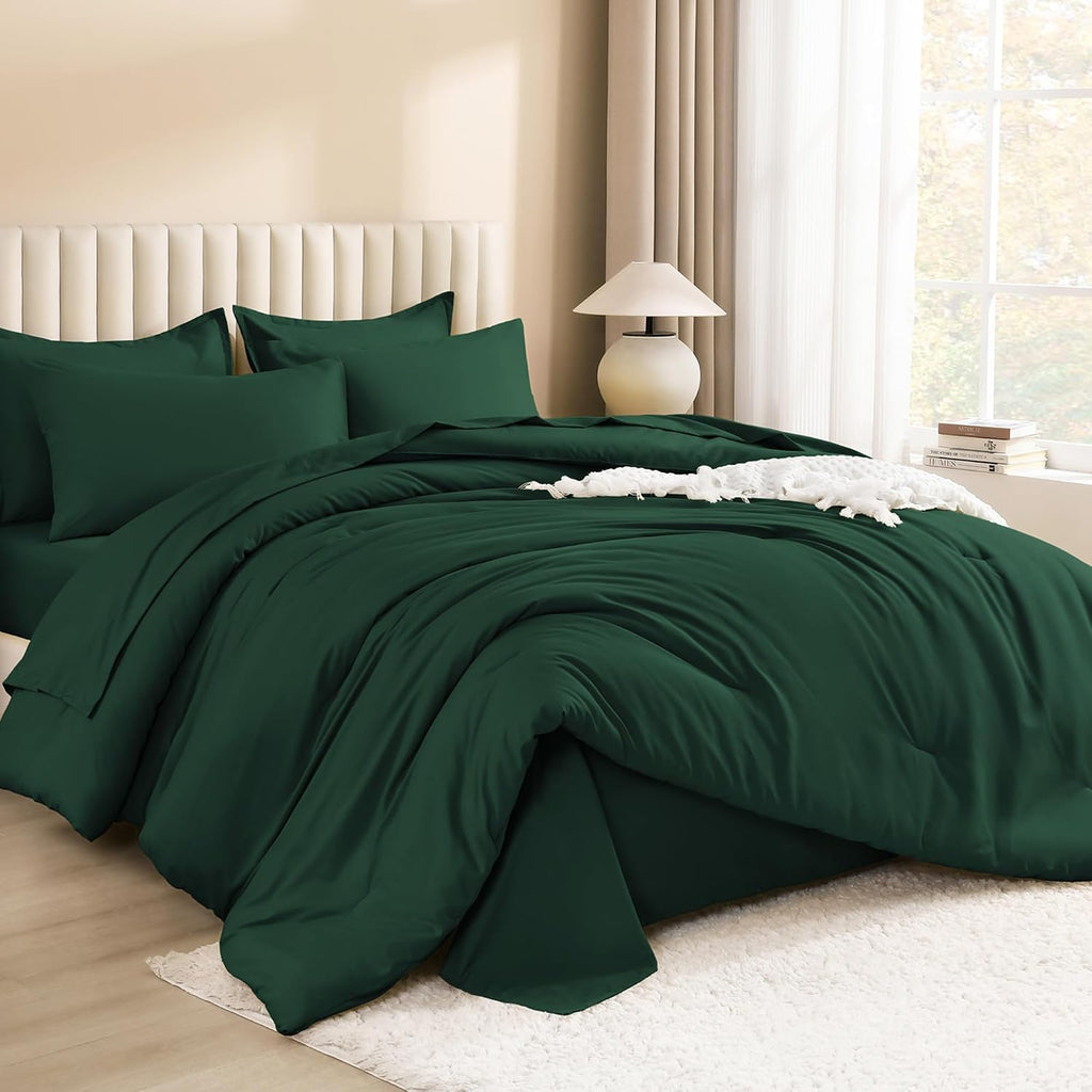 Queen Comforter Set with Sheets Emerald - 7 Pieces Bed in a Bag - Set of 7