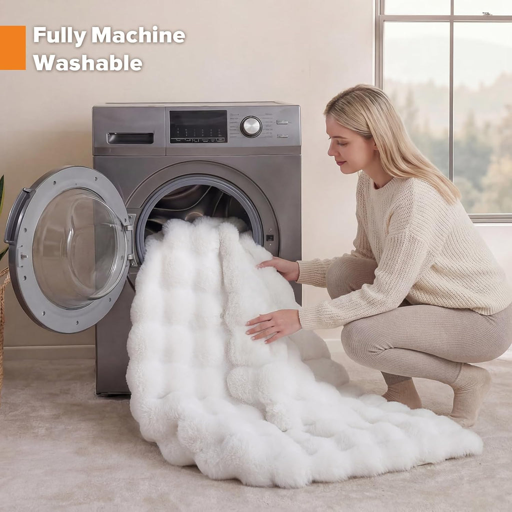 King Faux Fur Soft Comforter Set, Fluffy White Rabbit Fur Comforter | Warm Thick King Size Bedding Set,Super Fluffy