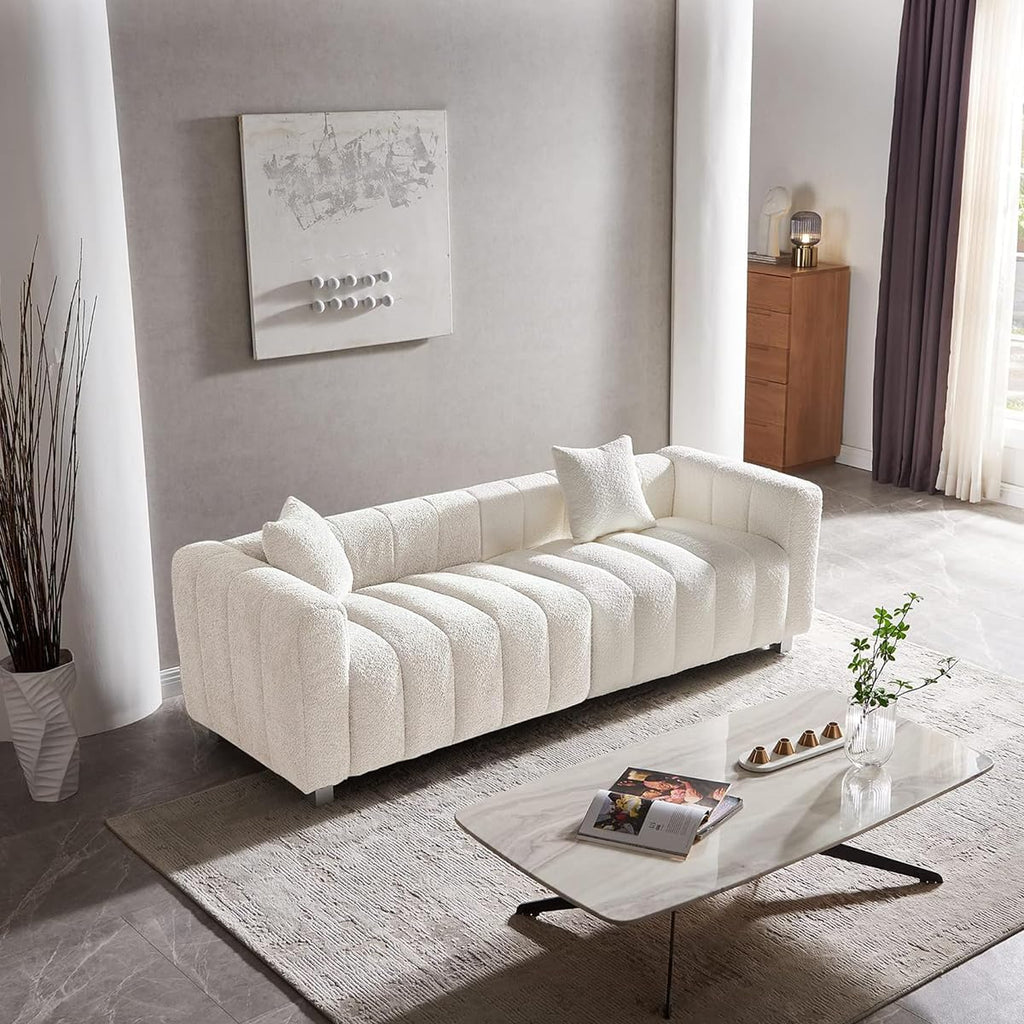 84" Oversized Sofa,Modern Teddy Loveseat Sofa (Lvory White) | Upholstered Tufted Couch,with 2 Accent Pillow,3 Seater