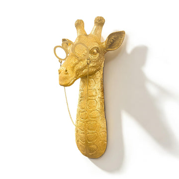 Golden Giraffe Animal Head Wall Decor with Glasses, 11.5X4.5" whimsical Resin Animal Wall Sculpture, Gold Wildlife