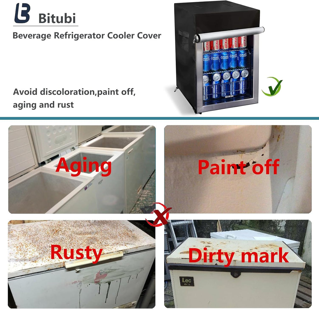 Beverage Refrigerator Cooler Cover,Outdoor Fridge Cover - Waterproof, Dustproof, Sun-Proof, 20" W x 20" D x 33" H.