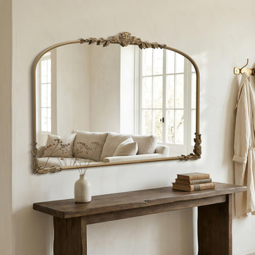 Large Gold Wall Mirror: 48"x33" Vintage Fireplace Arched Mirror