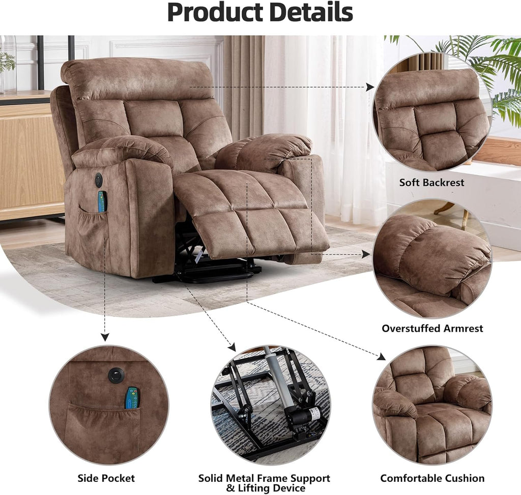 Large Power Lift Recliner Chair with Massage and Heat for Elderly Big and Tall People