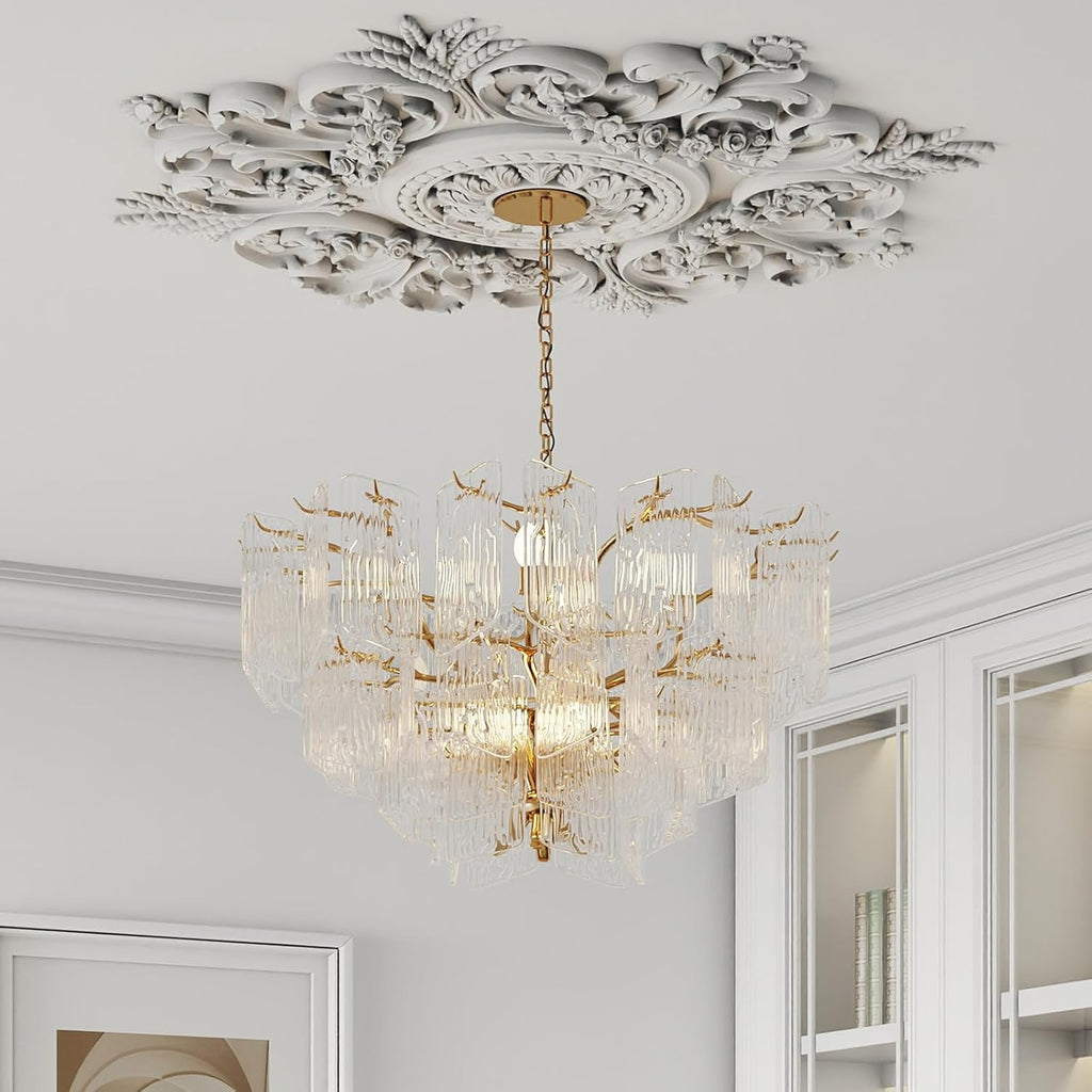 28'' Large PU Ceiling Medallion Combination Decorative 2.36'' ID French Style Chandelier Base Ceiling Medallion for Light Fixtures Victorian Rosette Light Covers for Chandeliers(Classic)
