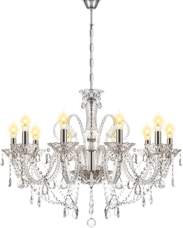 10 Lights Crystal Chandeliers K9 Crystal Ceiling Pendant Lamp for Dining Room Bedroom Home Decor (Clear)