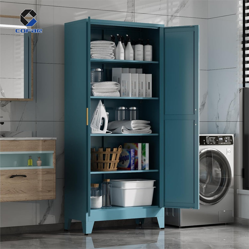 71'' Tall Metal Storage Cabinet, Farmhouse Kitchen Pantry Cabinet with Doors and 4 Adjustable Shelves, Metal Pantry