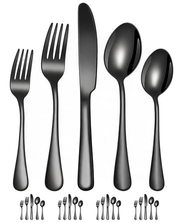 20-Piece Black Silverware Set, Stainless Steel Flatware Set for 6