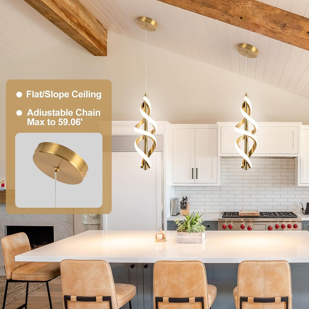 Gold Led Pendant Light,4000K Modern LED Pendant Lights Kitchen Island,Adjustable Height Pendant Lighting Over Island