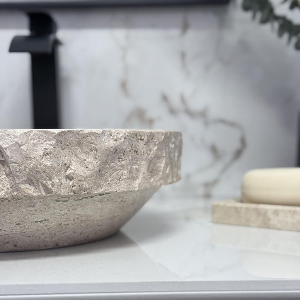 Shades of Nature Travertine Bathroom Sink - Modern Above Counter Bathroom Vessel Sink