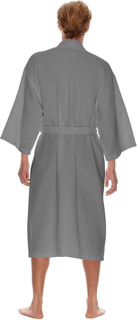 Men's Waffle Robe by BOCA TERRY, Waffle Knit Spa Robe, Long Lightweight Cotton Kimono Hotel Bathrobe