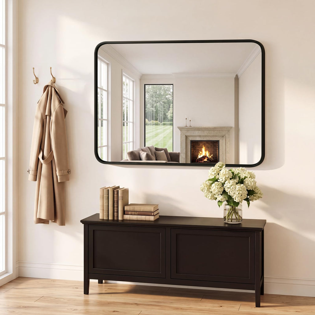 Bathroom Wall Mirror, 40x30 Inch Mirror for Over Sink, Black