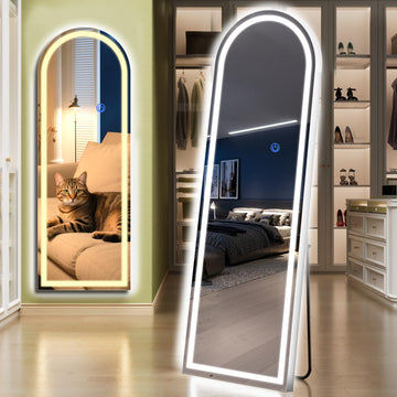 Arch Full Length Standing Mirror with LED Lights, 56"x20" Lighted Mirror with Dimming & 3 Color Lighting, Tall Mirror