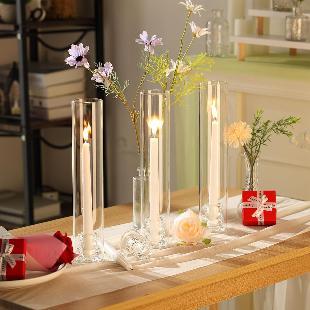 Glass Hurricane Candle Holders Candlestick Bulk 12.6",Clear,24 Set | 2.2" Taper Clear Candlestick Holders, Open Ended