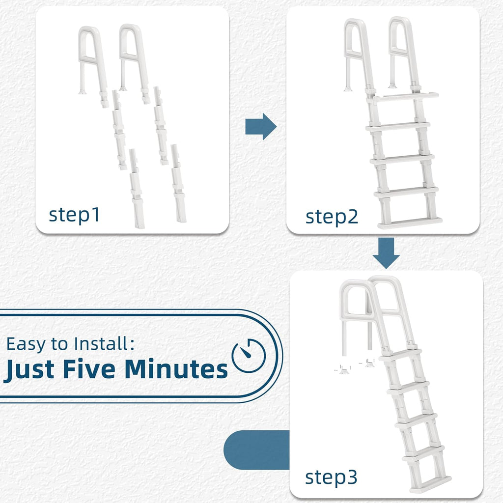 Pool Ladder, 5-Step Pool Stairs with Double Handrails and Non-Slip Steps for 47"-54" Above Ground and In-Ground