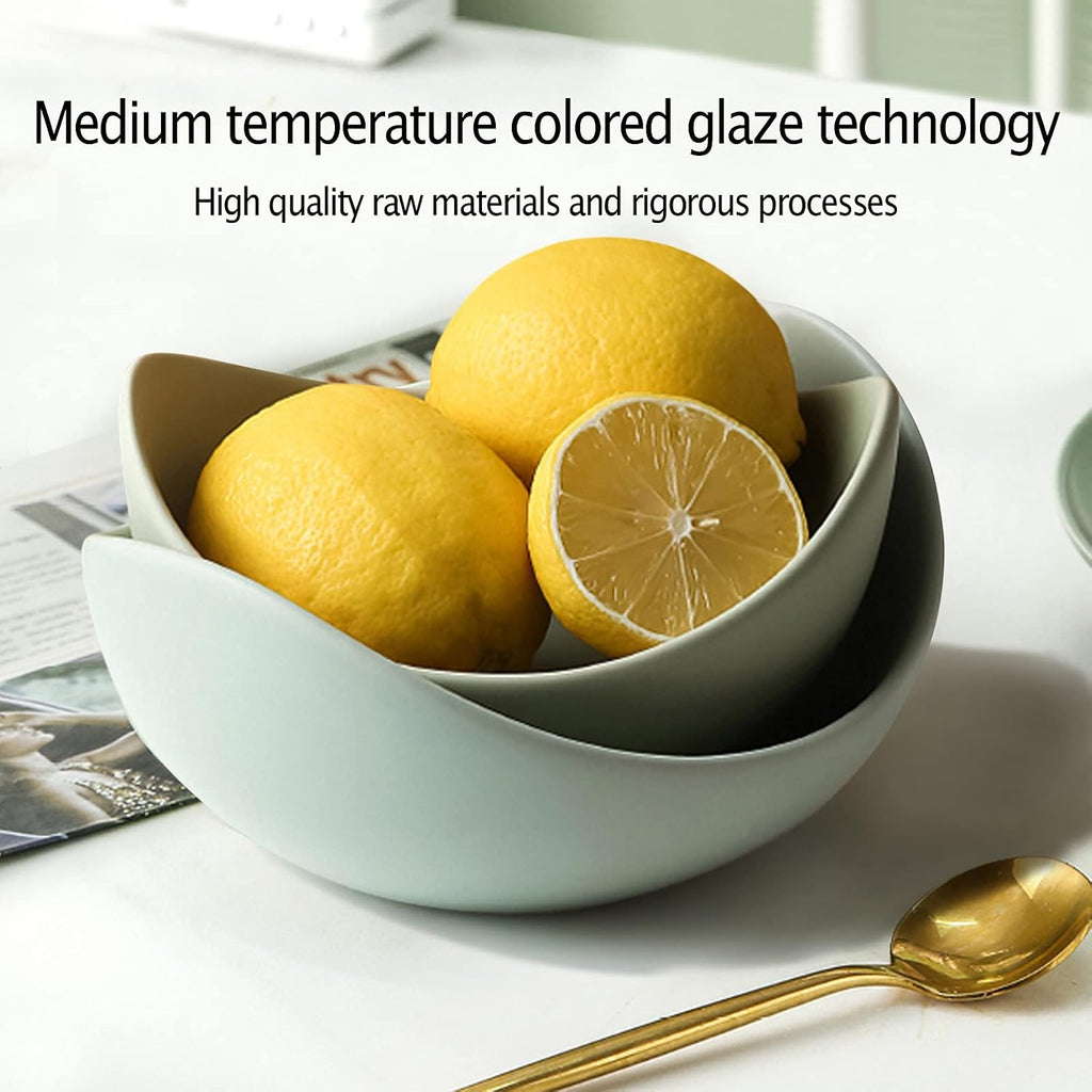 Premium 5Piece Ceramic Serving Bowls Set Blooming Lotus Shape Assorted Sizes for Salads Soups Ramen Daily Dining and