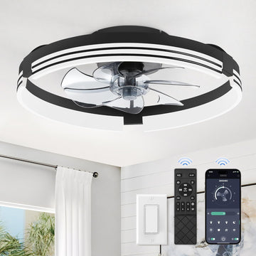 Low Profile Ceiling Fans with Lights and Remote, 20 Inch Flush Mount Ceiling Fan with Light