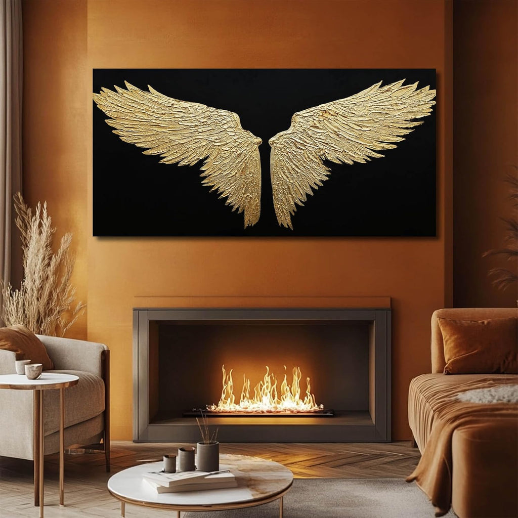 Large Canvas Art Black Abstract Wall Decor Gold Bird Painting Modern Wall Art Minimalist Home Decor Artwork