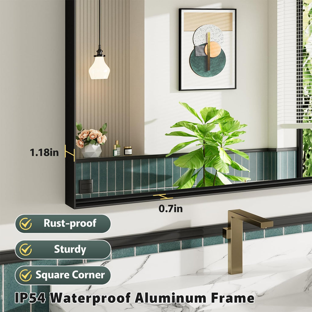 24x36 Inch Black Bathroom Mirror, Metal Framed Vanity Mirror