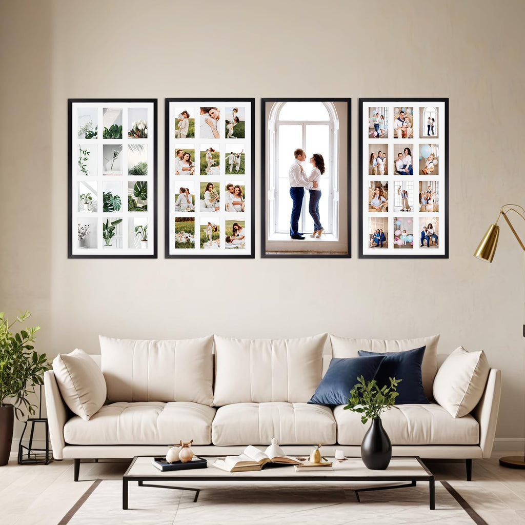 12 Opening 4x6 Black Collage Picture Frames, Multiple Frames for Displaying 6x4 Photos with White Mat(1 Pack)