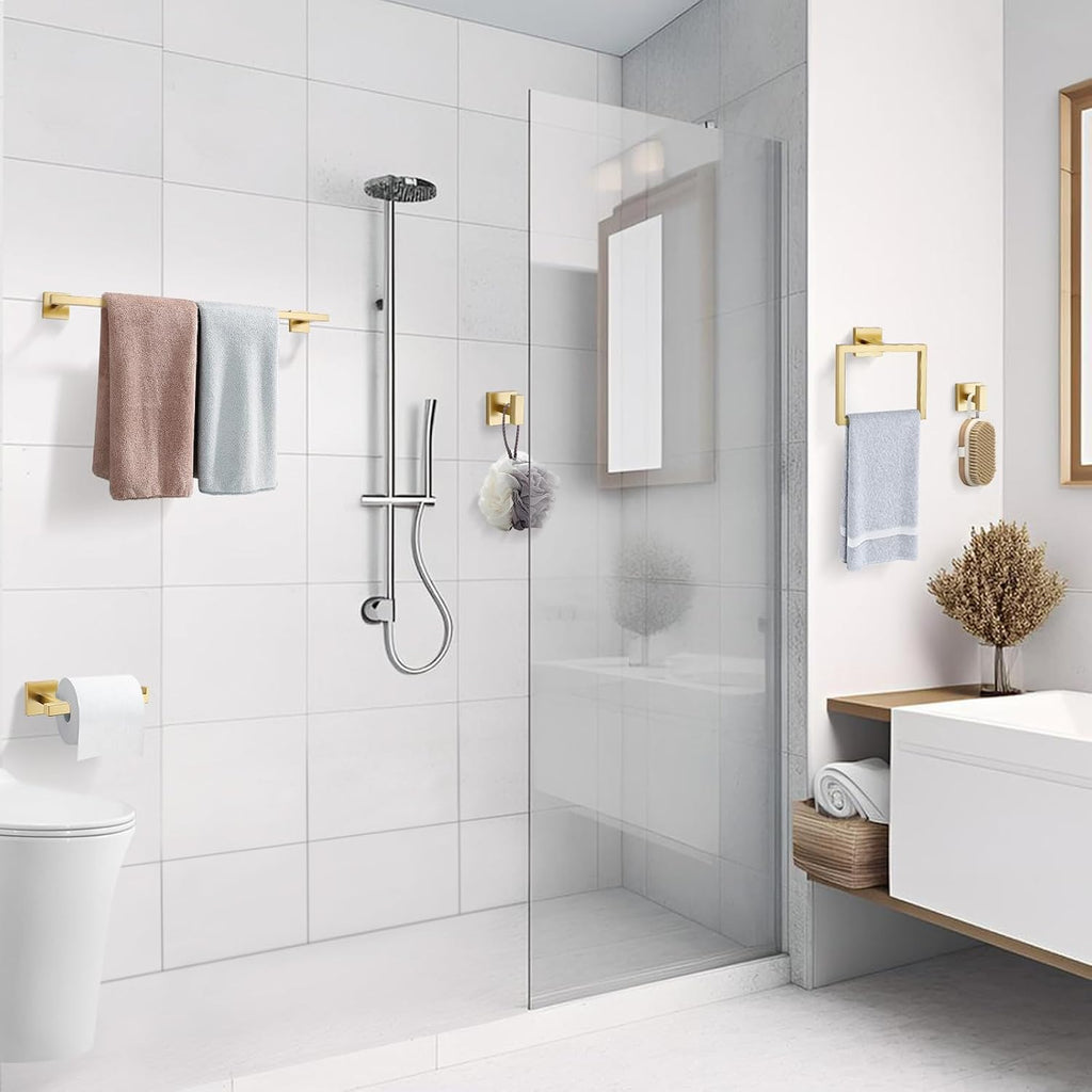 Brushed Gold Bathroom Hardware Accessories Set 10 Pieces, 23.6" SUS304 Stainless Steel Towel Bar Set Wall Mounted