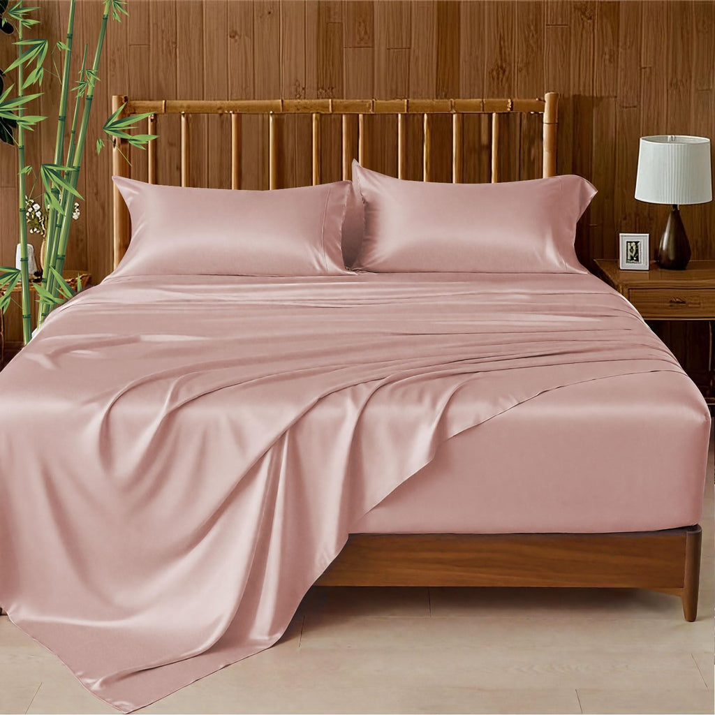 Sheets Queen Bed Sheet Set, 100% Rayon derived from Bamboo, Luxuriously Soft, Cooling, Double Stitching, 16"