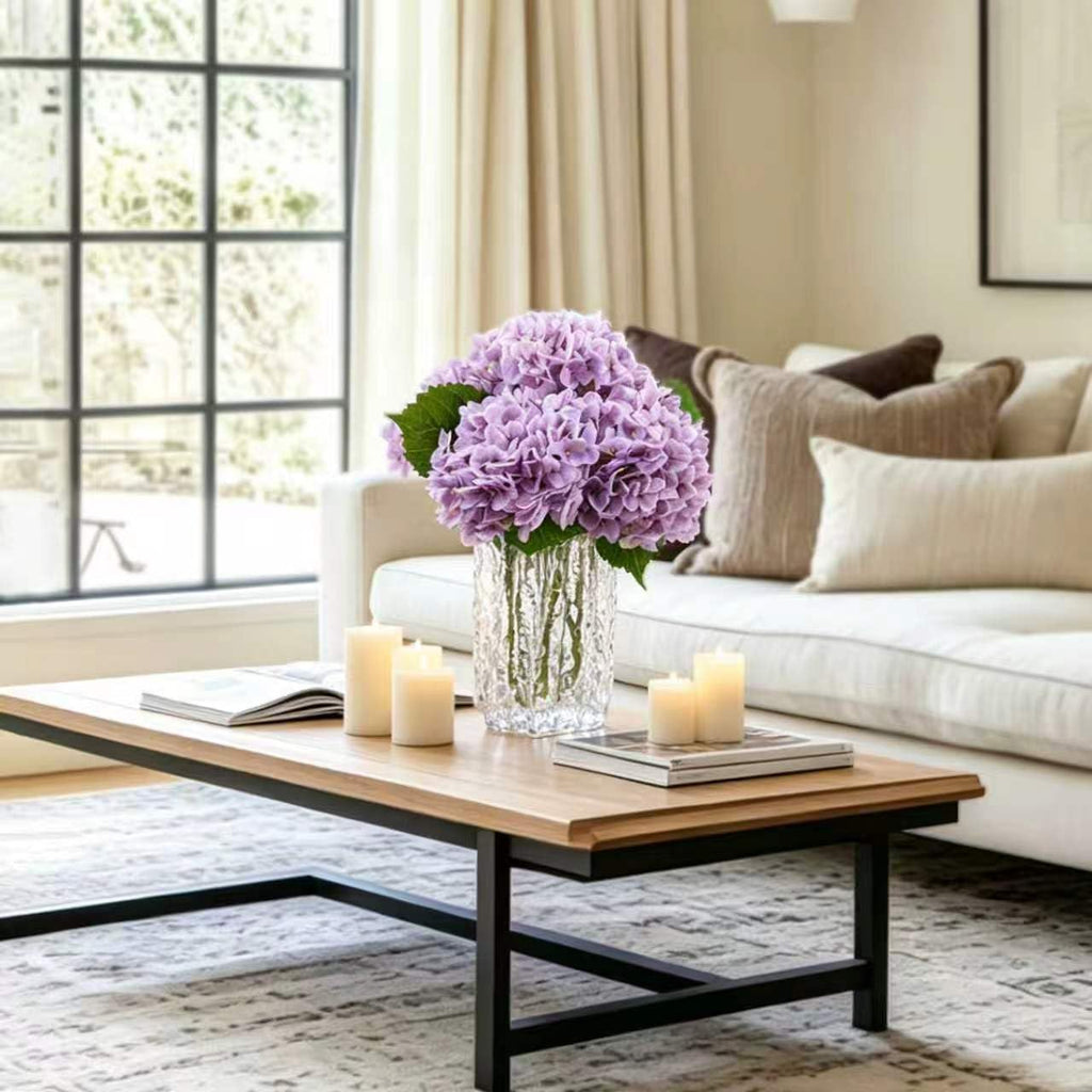 5Pcs Light Purple Real Touch Hydrangeas Artificial Flowers for Vase