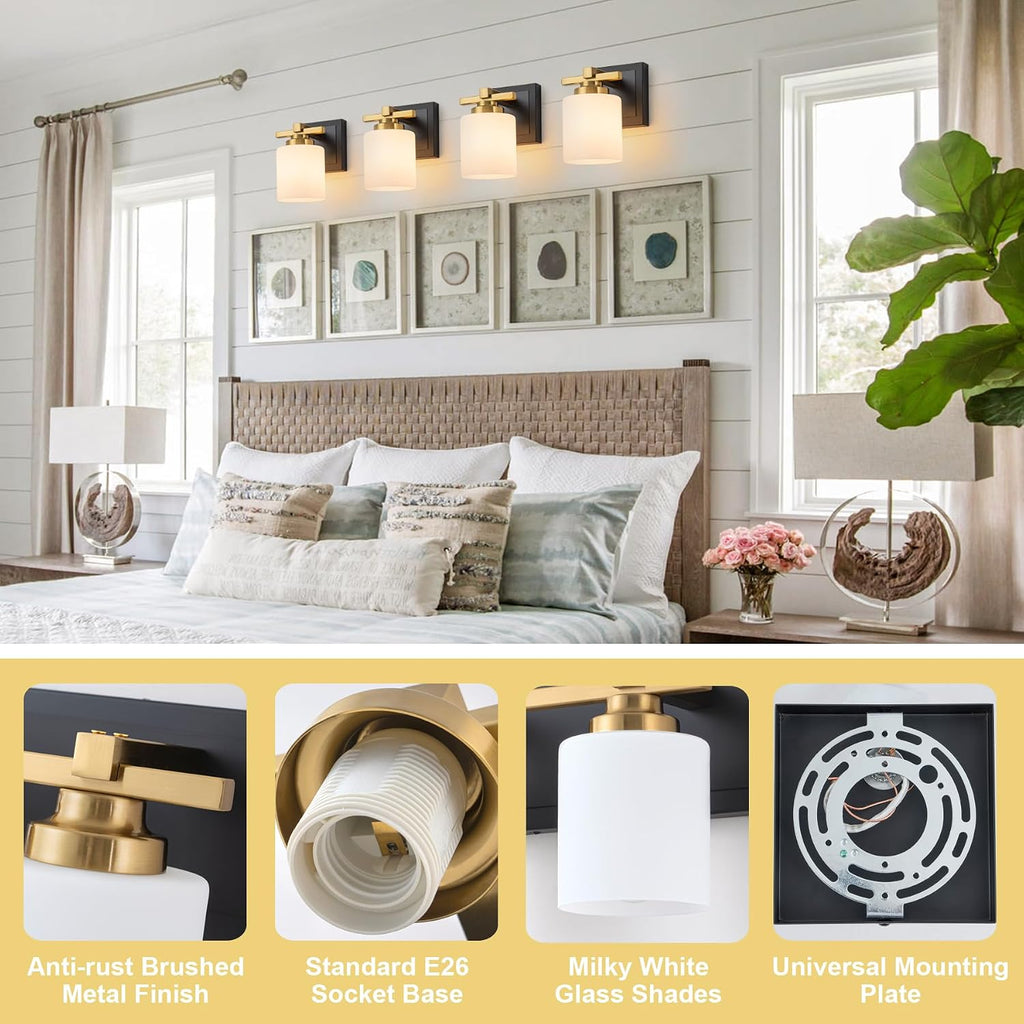 Bathroom Light Fixtures Over Mirror, Vanity Lights Wall Sconces with Milky White Glass Shades, E26 Socket (Bulbs Not