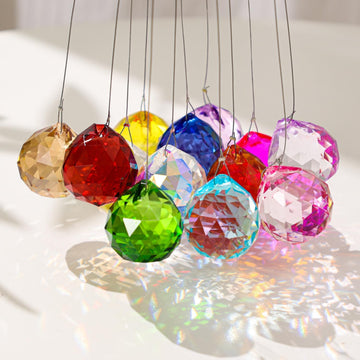 12 Pcs Crystal Ball 30mm Prisms, Handmade Multicolor Crystal Suncatchers - Premium Crystal, Rainbow Makers