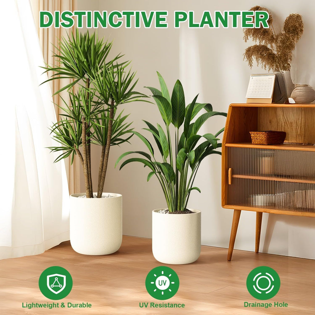 9.8",11.4",13" Dia Round Concrete-Like Planter Set of 3, Modern Style Large Cylindrical with Drainage Hole for Indoor