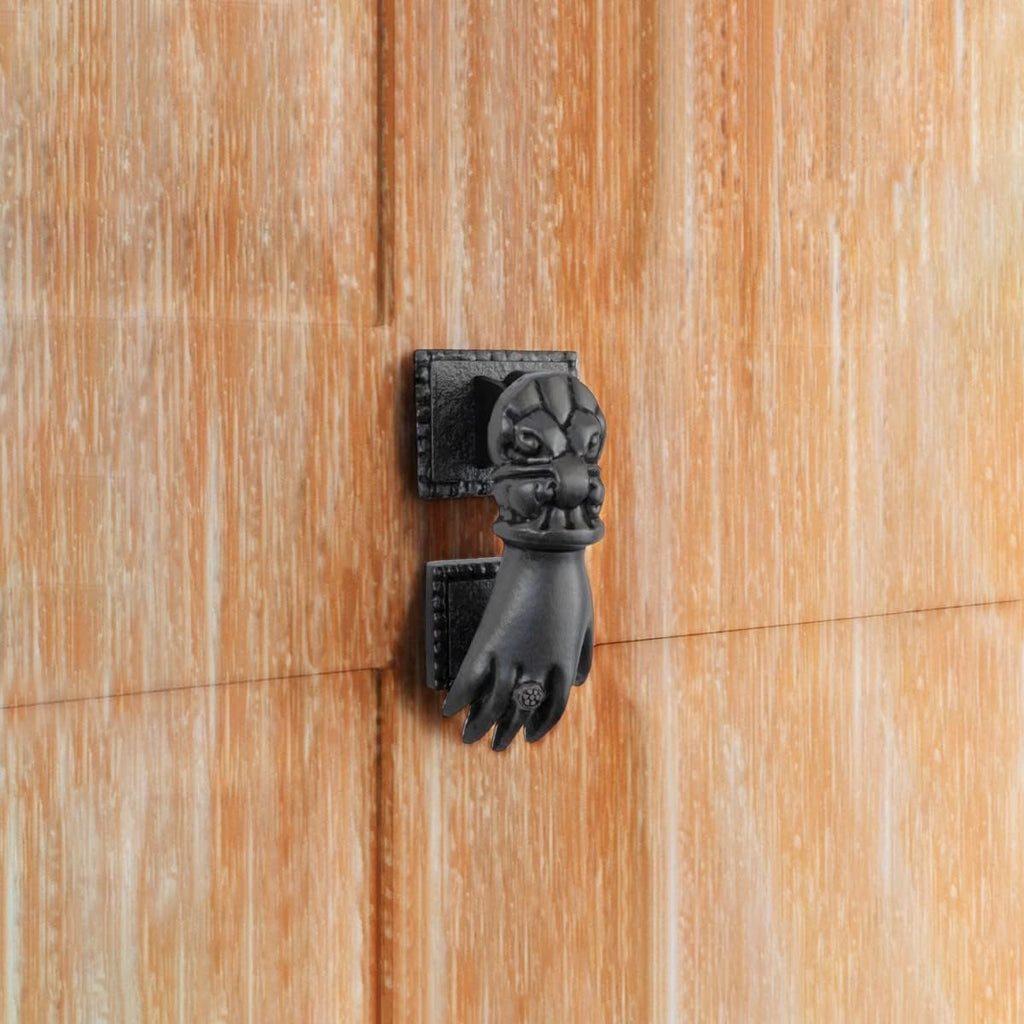 Black Cast Iron Door Knocker Hand Fist Rustproof and Weatherproof Finish 4in High X 1-15/16in Wide