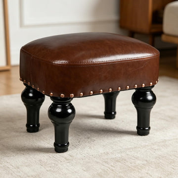 Leather Ottoman Footrest, Rustic Foot Stools Seat, Wood Footstool Rectangle Footrest Small Ottoman, Entrance Hall (DEEP