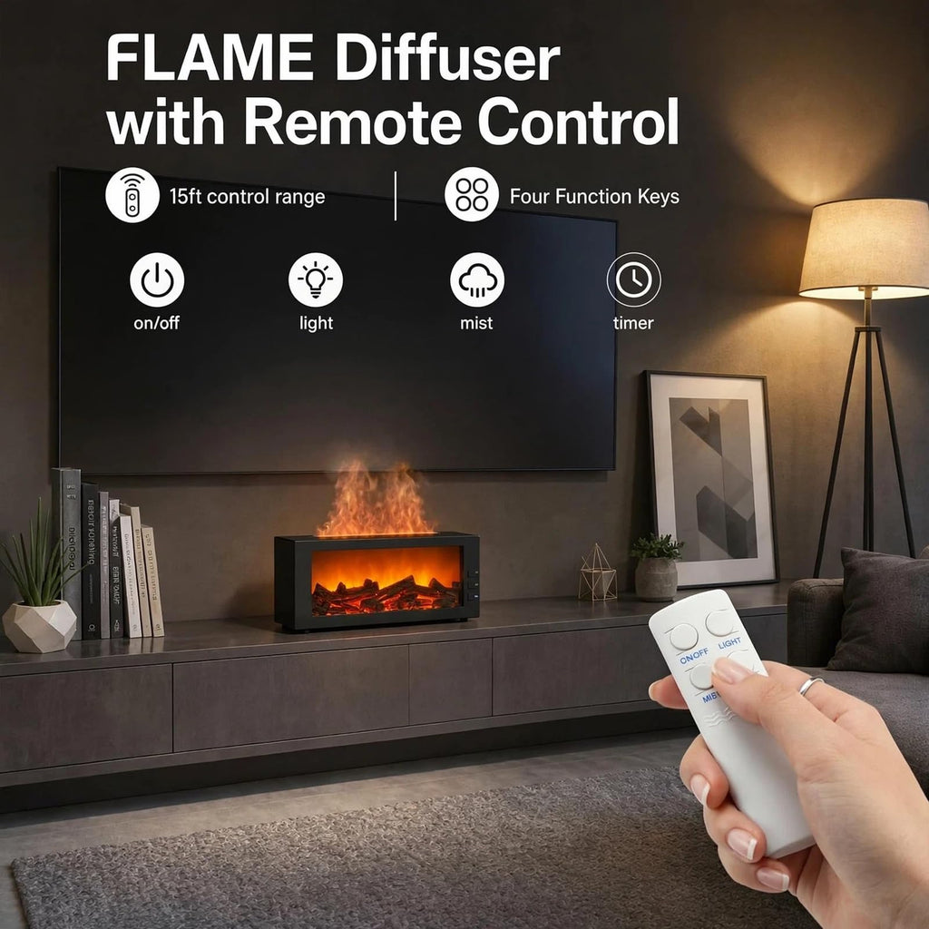 Essential Oil Diffuser, Fireplace Flame Remote Control Humidifier