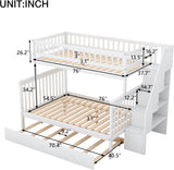 Wood Twin Over Full Bunk Bed with Trundle and Stairs