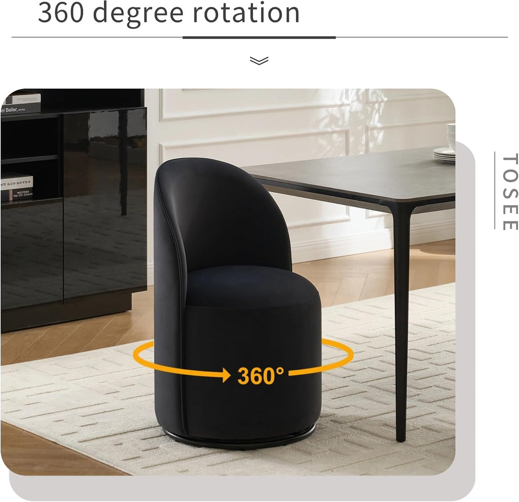 Comfy Swivel Vanity Chair, Velvet Upholstered Barrel Chair with 360 Swivel Mid Century Modern Round Armless Accent