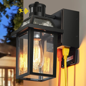 Porch Lights with GFCI Outlet, Dusk to Dawn Outdoor Lights with Outlet