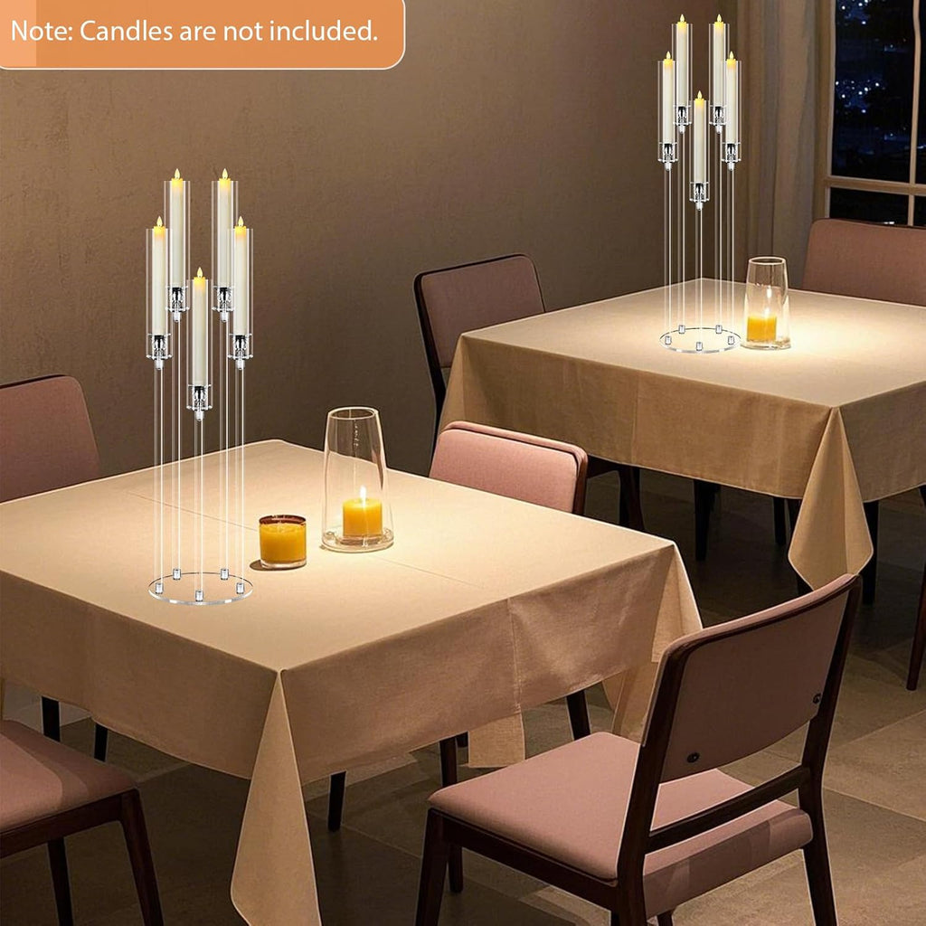 4Pcs 5 Arms Acrylic Candelabra Centerpieces for Tables Decortion,Clear Candle Holder,35 inches Tall Candlesticks