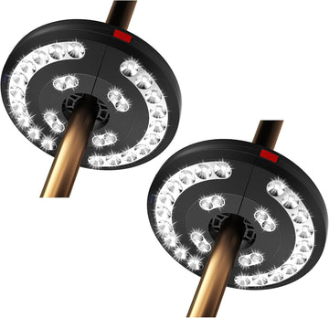 2pcs Rechargeable Patio Umbrella Lights Outdoor Decor | 28 White LED 3 Lighting Modes Table 1.25-1.9inch Pole Light