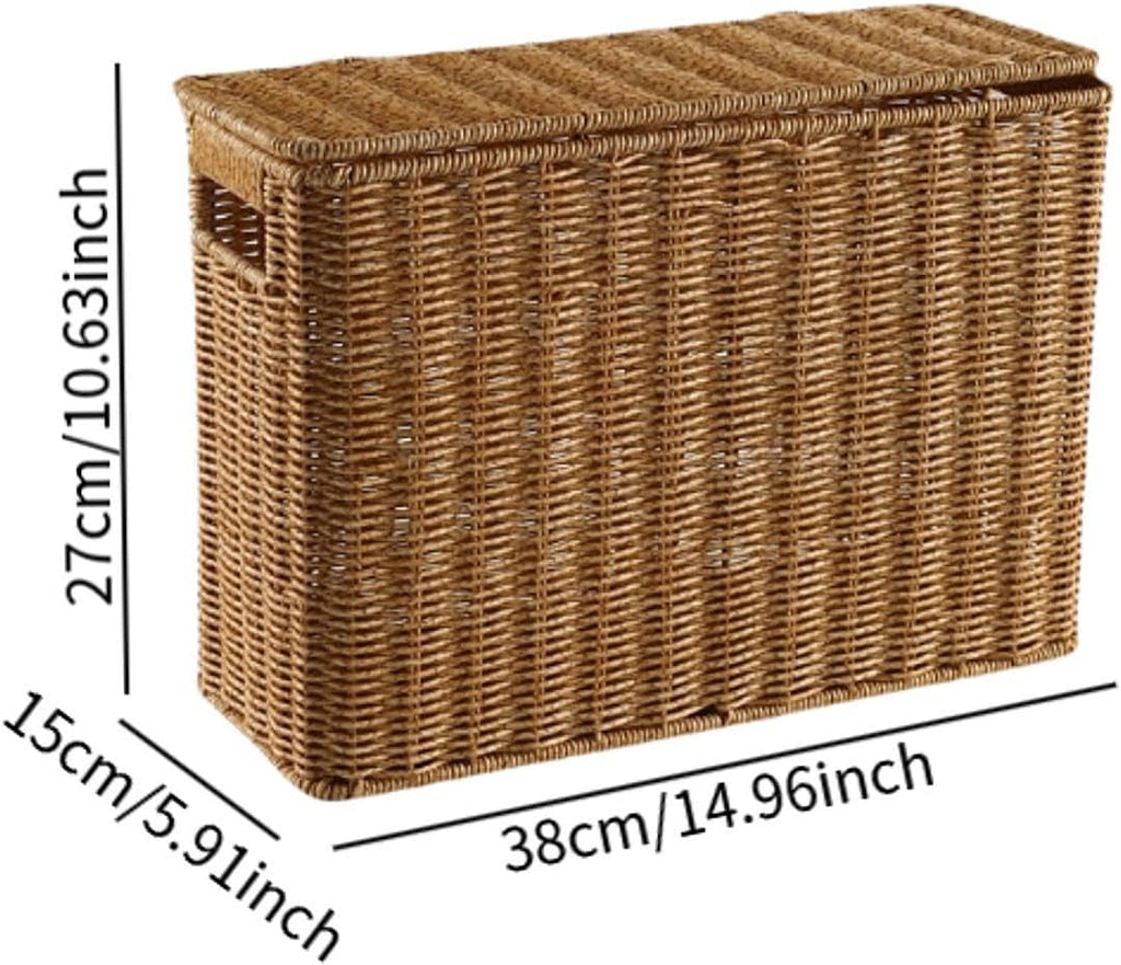 Narrow and Tall Storage Box Woven Storage Basket with Lid Lightweight Decorative Storage Bin with Handle Clothing, S